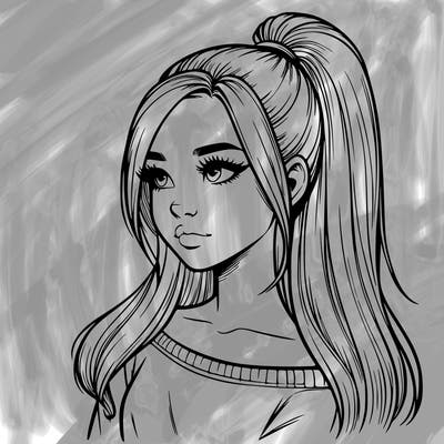 realistic girl with a high ponytail