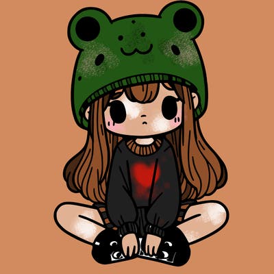 a girl wearing a frog hat and some frog socks