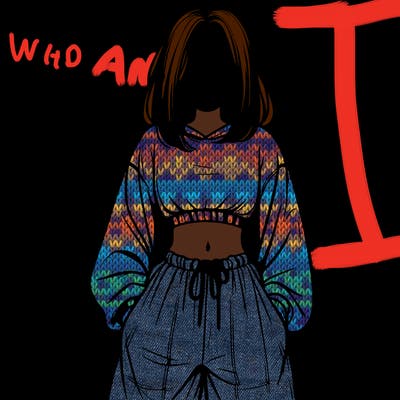 realistic girl faceless with baggy pants and a crop top