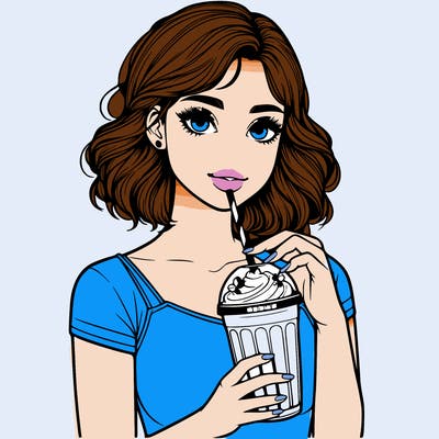 realistic girl drinking a milkshake