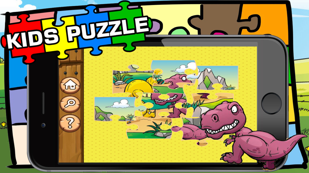 Dino Puzzle : Kids Dinosaurs Jigsaw Learning Games - Una pantalla de juego móvil para niños con un rompecabezas de dinosaurio morado