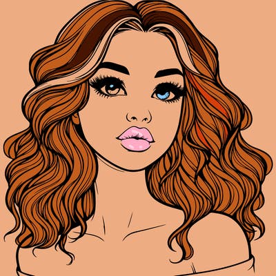 realistic girl with wavy hair and lips