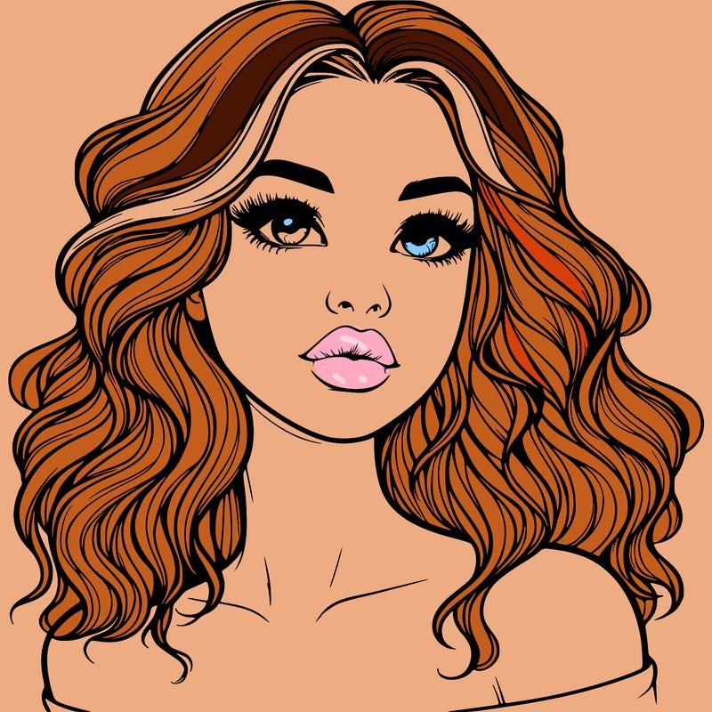 realistic girl with wavy hair and lips