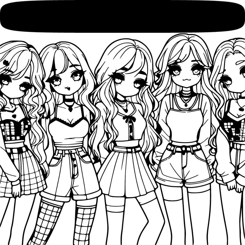 a group of six realistic girls in cute outfits