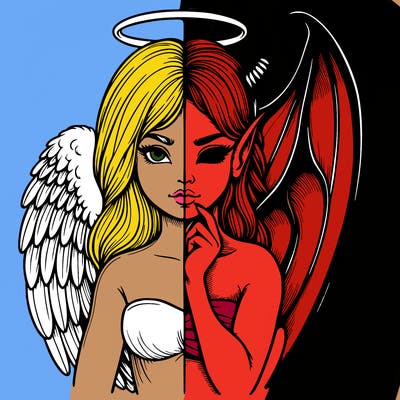 realistic angel half demon