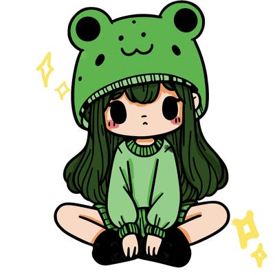 a girl wearing a frog hat and some frog socks