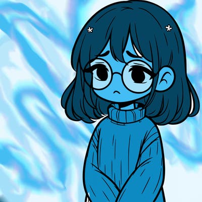sad girl with glasses in a sweater