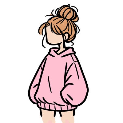 girl with baggy sweatshirt and messy bun