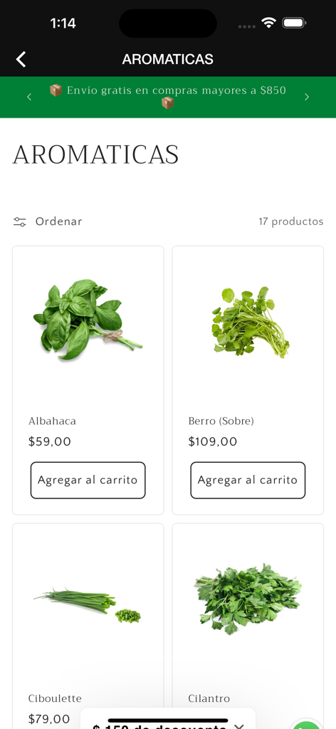 FRUMIX - Frutas y Verduras - Fresh aromatic herbs shopping interface in the Frumix delivery app