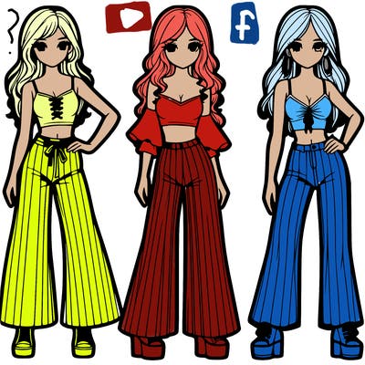 girls with flare pants and crop tops realistic