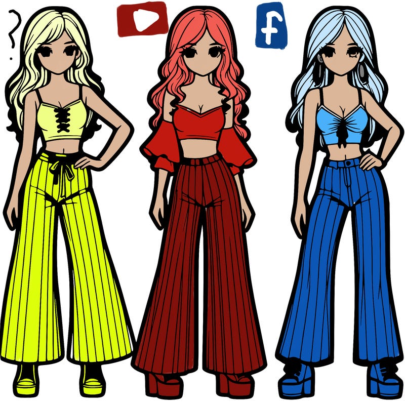 girls with flare pants and crop tops realistic