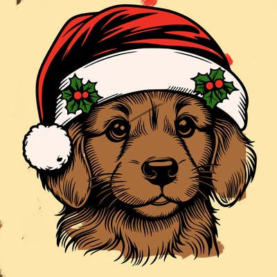 realistic dog wearing a santa hat