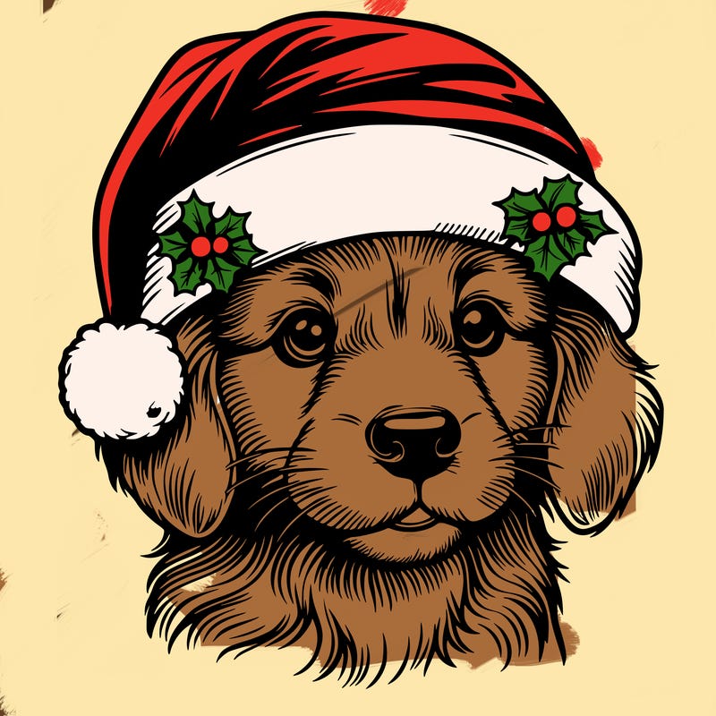 realistic dog wearing a santa hat