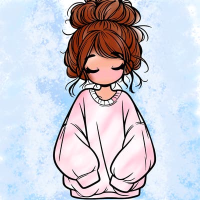 girl with baggy sweatshirt and messy bun