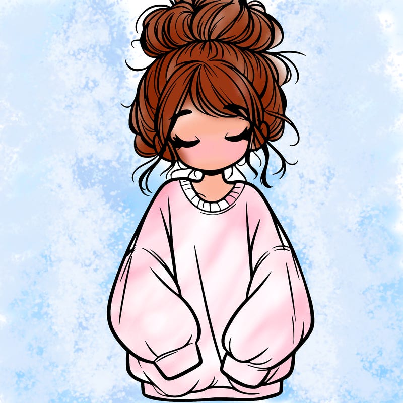 girl with baggy sweatshirt and messy bun