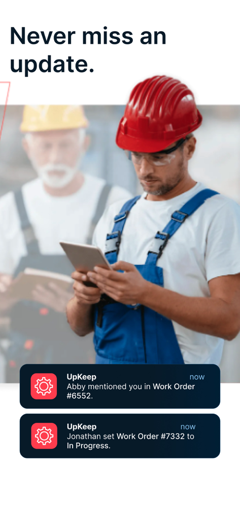 UpKeep Work Order Maintenance - Maintenance technician receiving real time work order notifications on UpKeep app