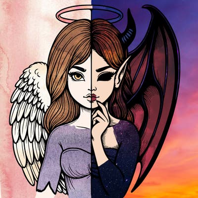 realistic angel half demon