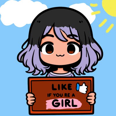 a cute girl holding a sign that says like if you’re a girl