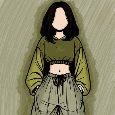 realistic girl faceless with baggy pants and a crop top