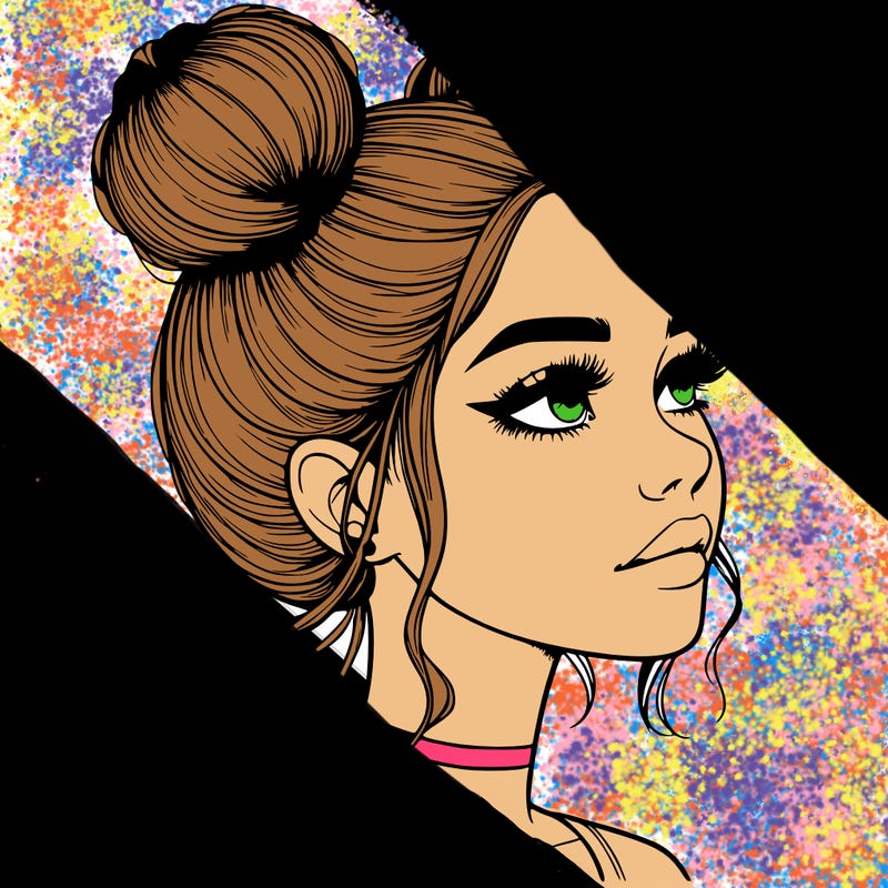 realistic girl with buns on the top of her head