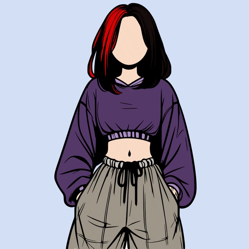 realistic girl faceless with baggy pants and a crop top