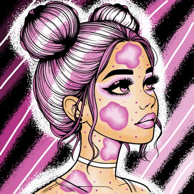 realistic girl with buns on the top of her head