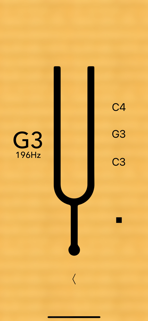 Sanshin Tuner Pro - 三線チューナーProアプリのチューニングフォークインターフェース、ノートG3を196Hzで表示