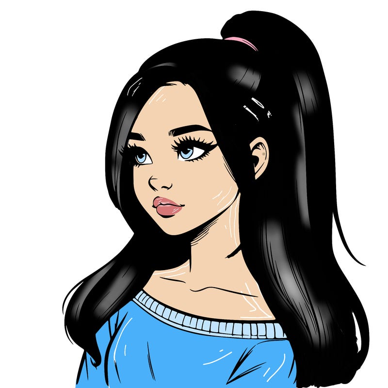 realistic girl with a high ponytail