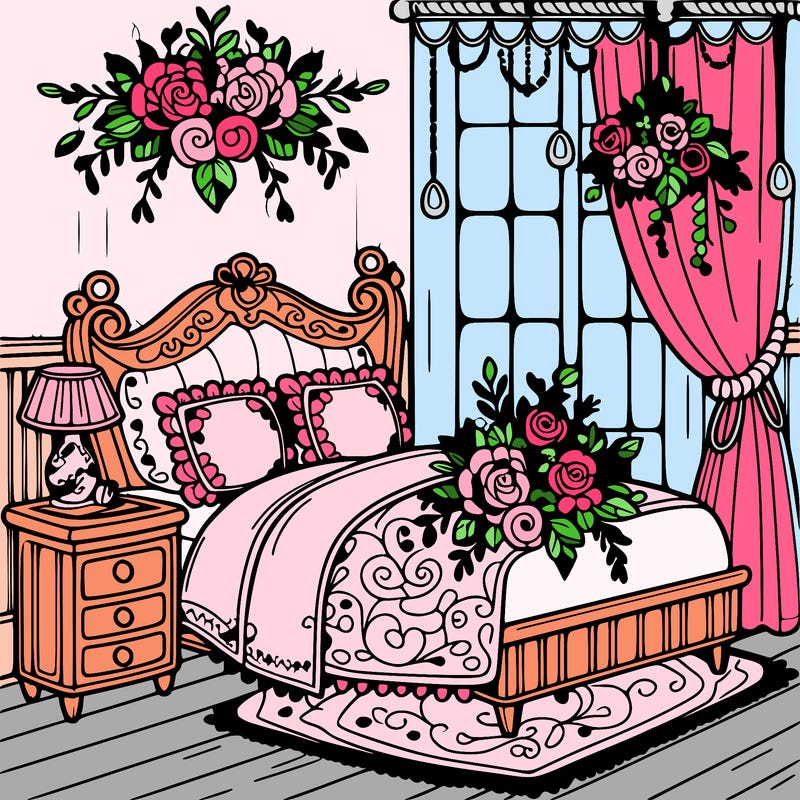 a beautiful room with flowers on the bed