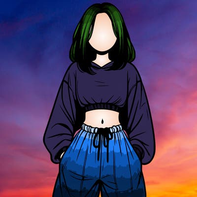 realistic girl faceless with baggy pants and a crop top