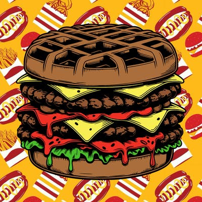 realistic waffle burger