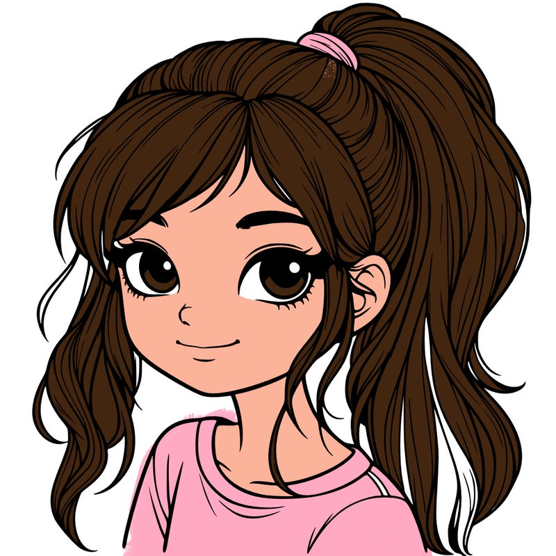 realistic girl with ponytail