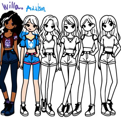 a group of girls wearing crop tops and shorts