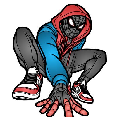 spiderman wearing nikes and a hoodie