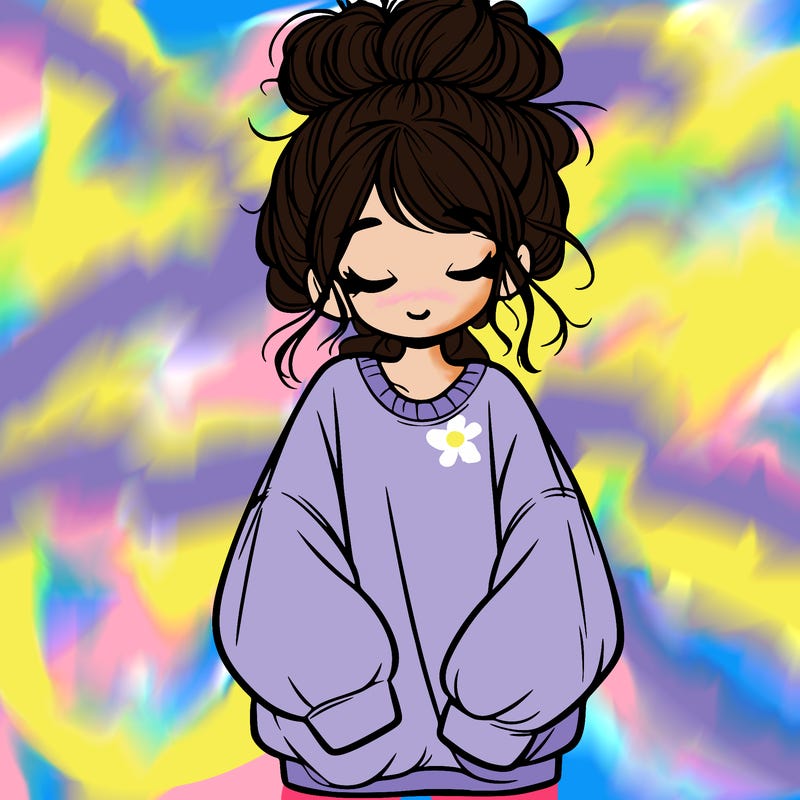 girl with baggy sweatshirt and messy bun