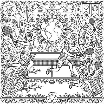 Combine your love for tennis and environmental awareness with this unique coloring page featuring dynamic players amidst Earth Day symbols. It's the perfect way to celebrate sport and sustainability with a splash of color.