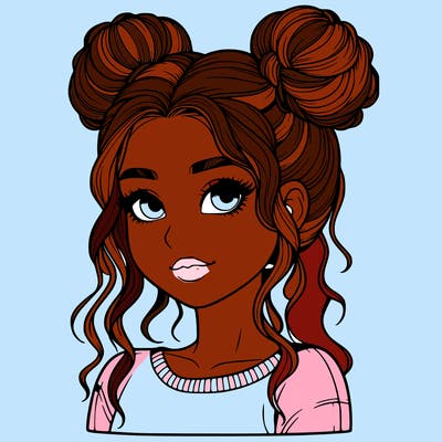 realistic girl with two buns in her hair