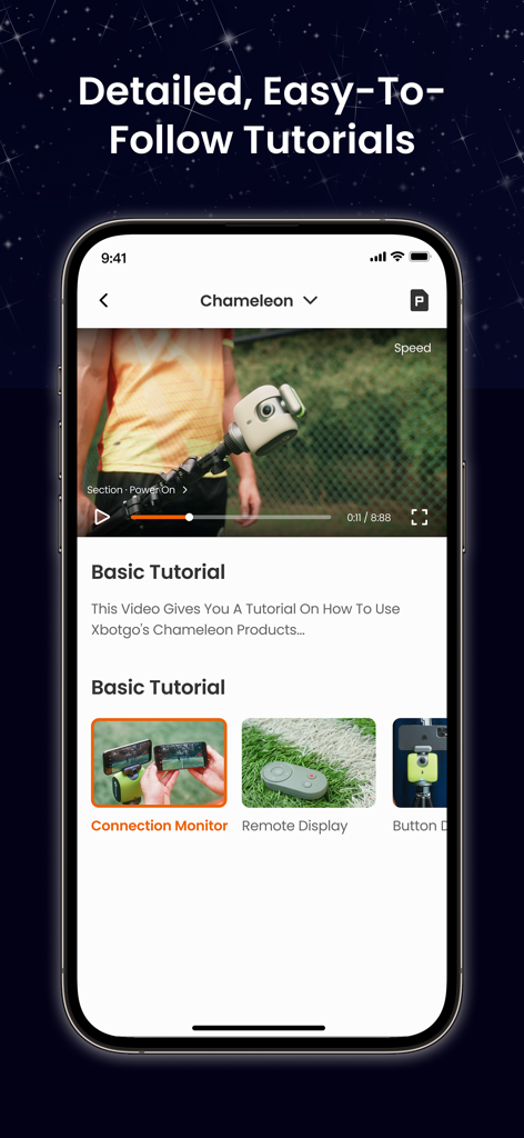 XbotGo - Interfaccia dell'app XbotGo che mostra tutorial di registrazione sportiva facili da seguire