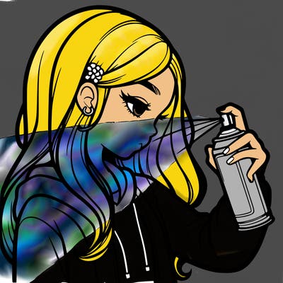 a realistic girl spray painting