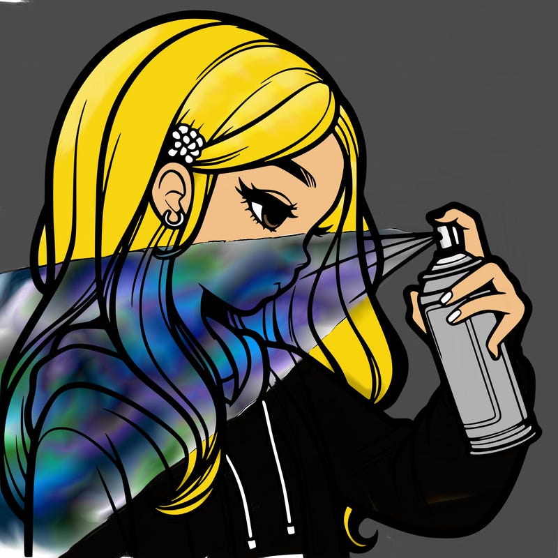 a realistic girl spray painting