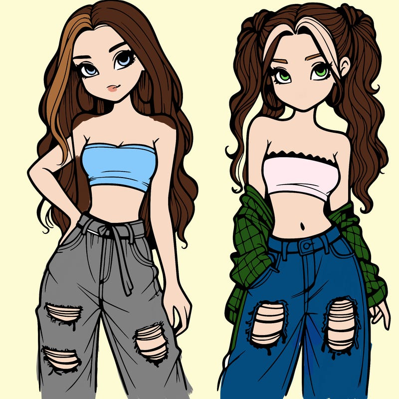 2 girls in crop tops and baggy jeans ripped