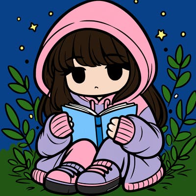 girl in oversized hoodie reading a book