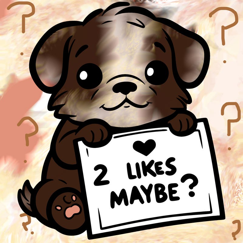 a puppy holding a sign that says 2 likes maybe?