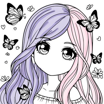realistic girl with butterflies around her