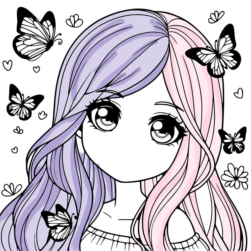 realistic girl with butterflies around her