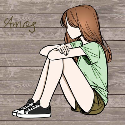 realistic sketch of a girl sitting