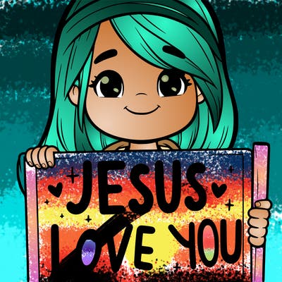 girl holding a sign that says jeaus loves you