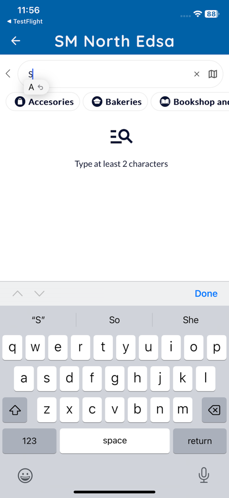 Indoor search interface of Duon app for SM North Edsa mall