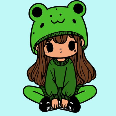 a girl wearing a frog hat and some frog socks