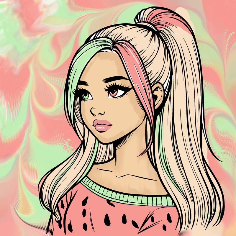 realistic girl with a high ponytail
